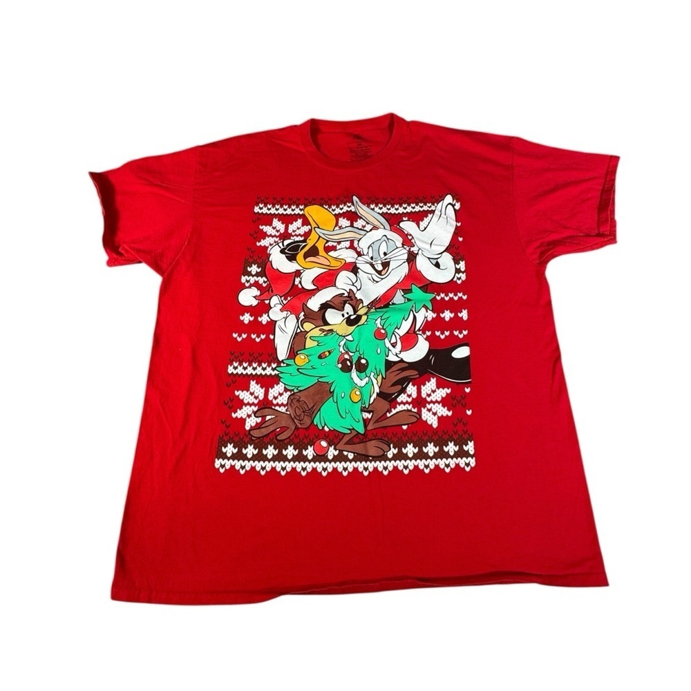 Looney Tunes Christmas T-Shirt XXL Red Bugs Bunny Daffy Duck Tasmanian Devil